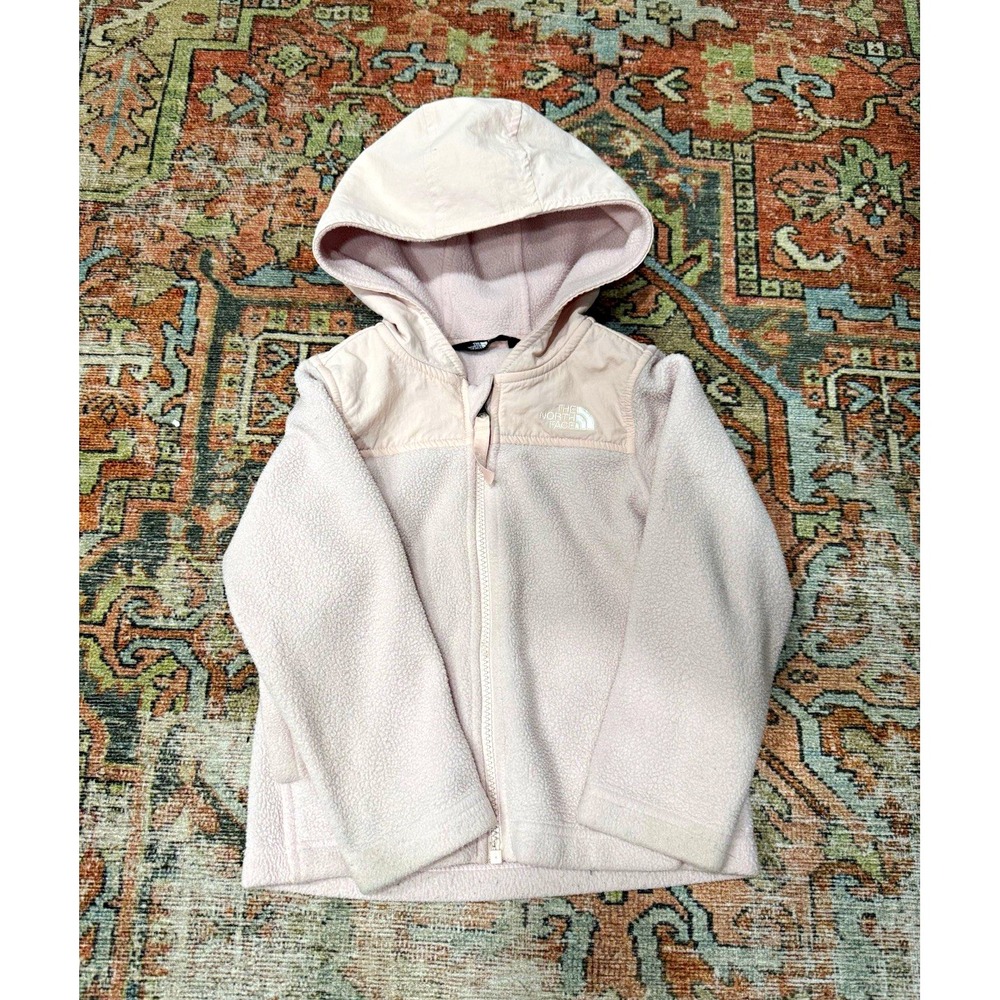 The North Face Toddler Denali Fleece Hoodie Pink Beige Full Zip Jacket 4T